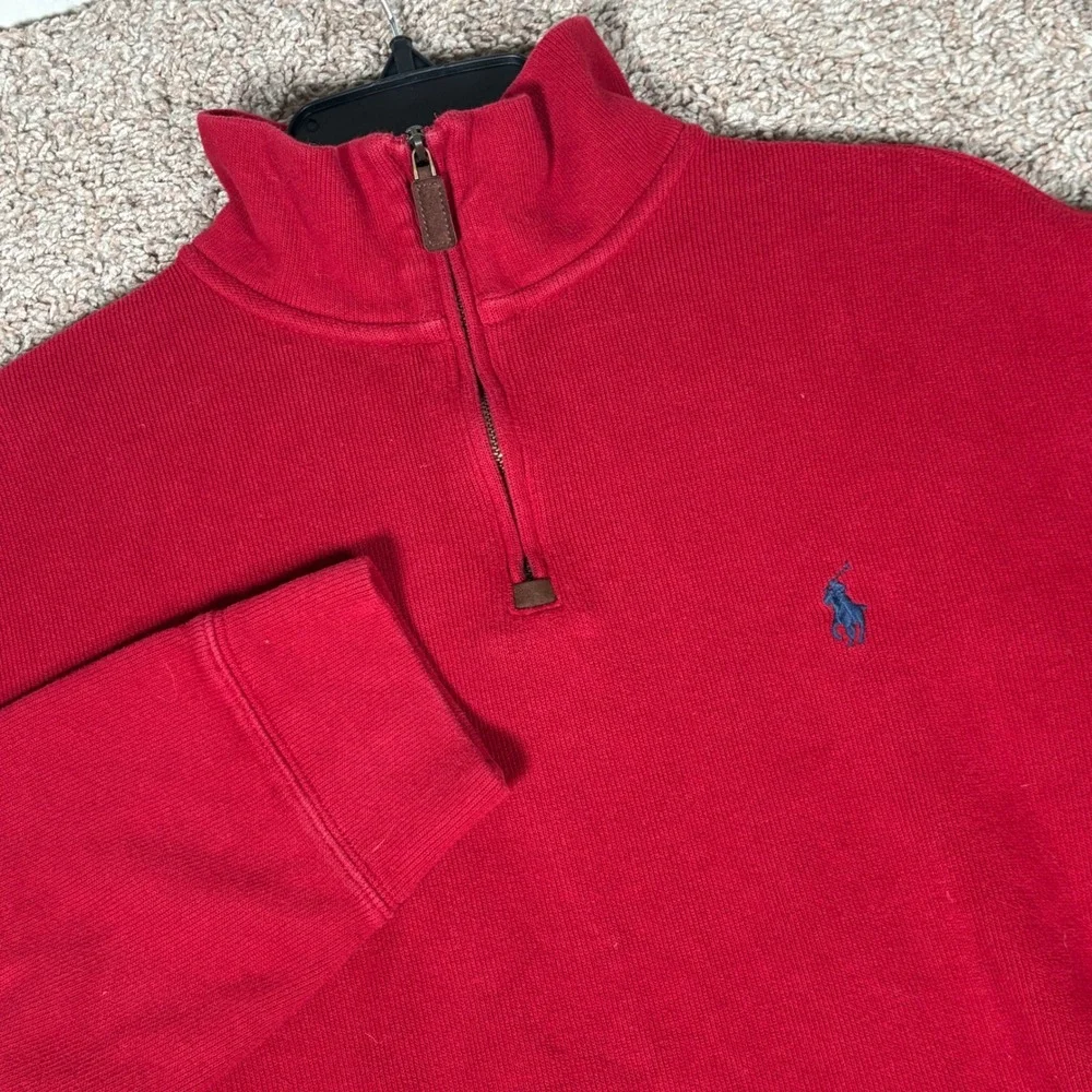 Polo Ralph Lauren Mens Red 100% Cotton Quarter Zip Pullover Sweater Large